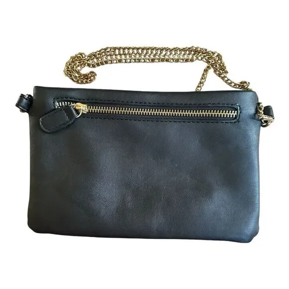 Aitbags Elegant Clutch/Crossbody Handbag. Black w gold accents. Removable chain - Picture 2 of 8